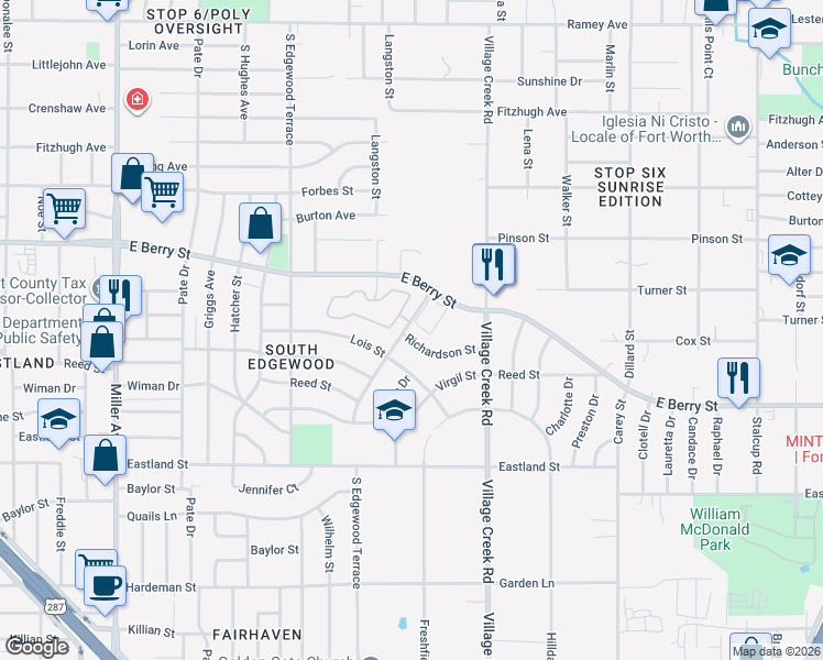 map of restaurants, bars, coffee shops, grocery stores, and more near 4719 Richardson Street in Fort Worth