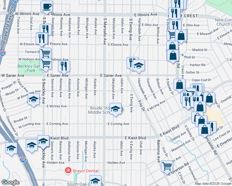 map of restaurants, bars, coffee shops, grocery stores, and more near 2922 Maryland Avenue in Dallas