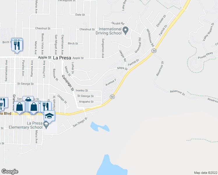map of restaurants, bars, coffee shops, grocery stores, and more near 129 Avenue C in Spring Valley