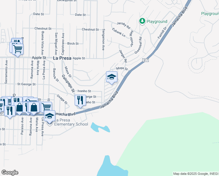 map of restaurants, bars, coffee shops, grocery stores, and more near 9902 Jamacha Boulevard in Spring Valley