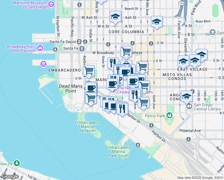 map of restaurants, bars, coffee shops, grocery stores, and more near in San Diego
