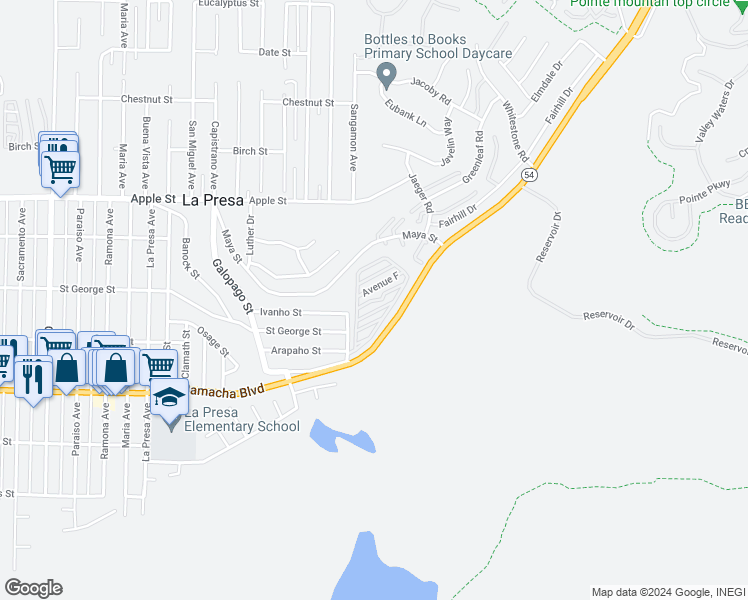 map of restaurants, bars, coffee shops, grocery stores, and more near 9902 Jamacha Boulevard in Spring Valley