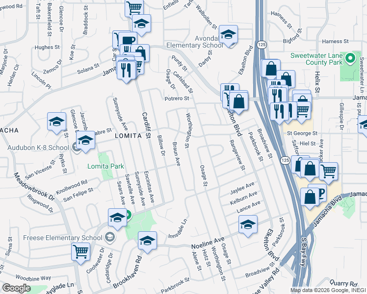 map of restaurants, bars, coffee shops, grocery stores, and more near 932 Worthington Street in San Diego