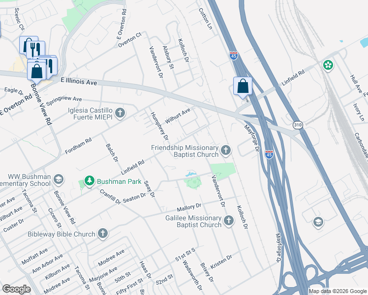 map of restaurants, bars, coffee shops, grocery stores, and more near 3303 Kyser Street in Dallas