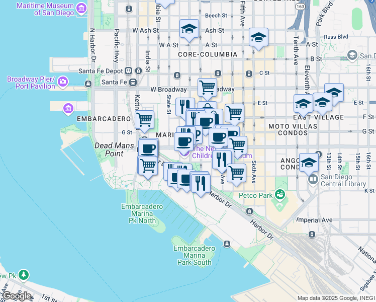map of restaurants, bars, coffee shops, grocery stores, and more near in San Diego