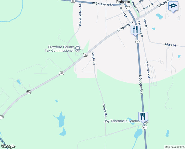 map of restaurants, bars, coffee shops, grocery stores, and more near 420 Myrtle Drive in Roberta