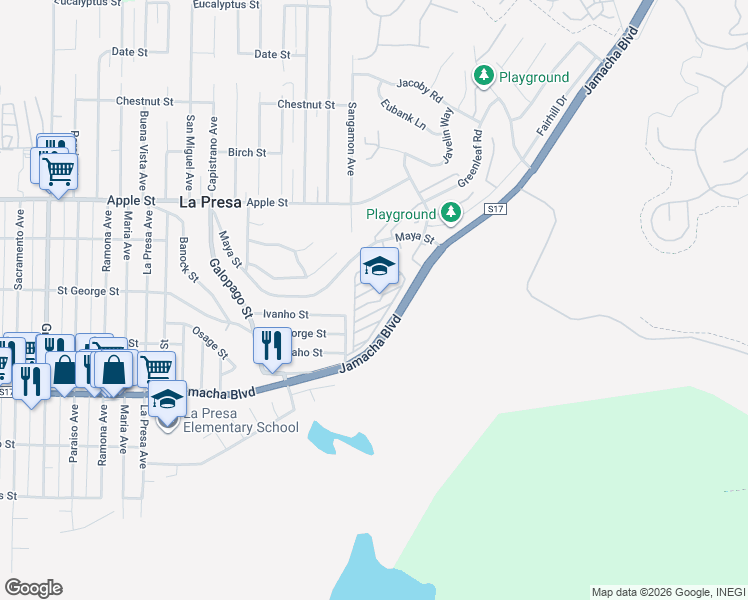 map of restaurants, bars, coffee shops, grocery stores, and more near 9902 Jamacha Boulevard in Spring Valley