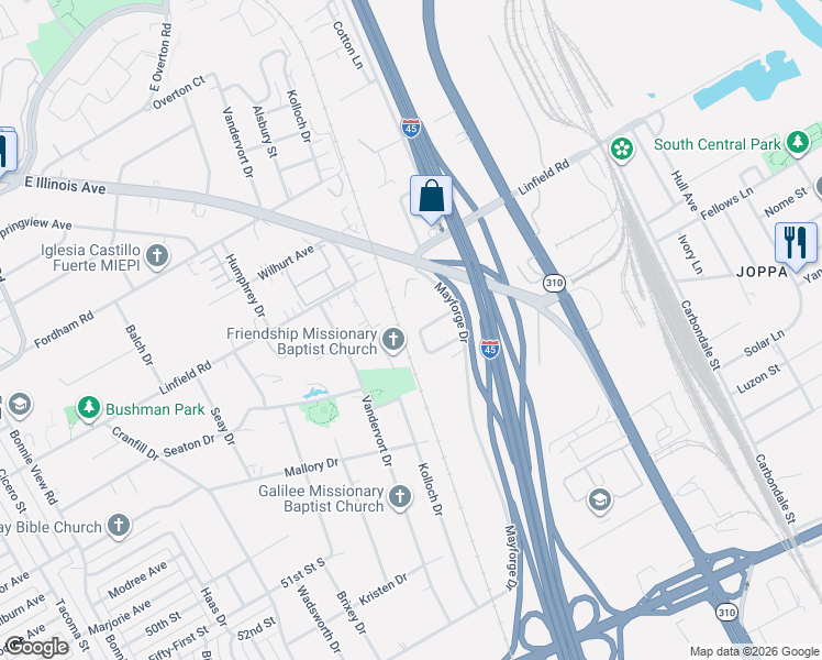 map of restaurants, bars, coffee shops, grocery stores, and more near 3823 Le May Avenue in Dallas