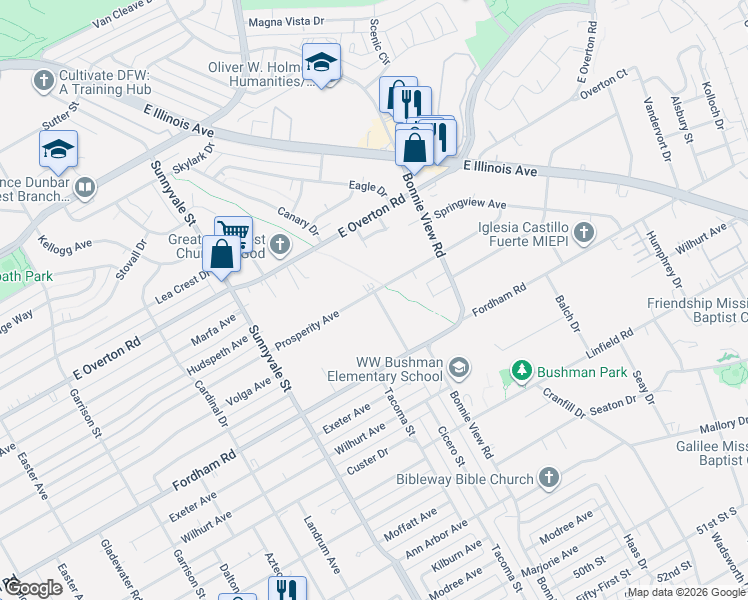 map of restaurants, bars, coffee shops, grocery stores, and more near 2837 Prosperity Avenue in Dallas