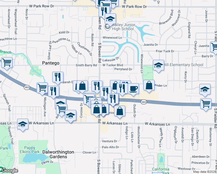 map of restaurants, bars, coffee shops, grocery stores, and more near 1905 New Castle Court in Arlington