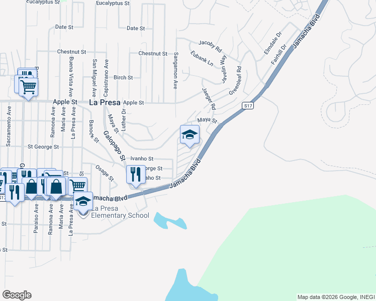 map of restaurants, bars, coffee shops, grocery stores, and more near 47 Avenue G in Spring Valley