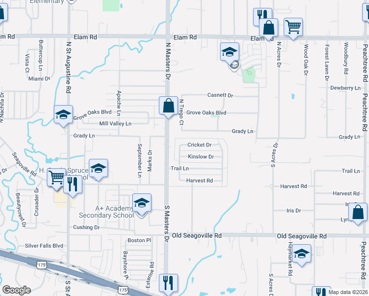 map of restaurants, bars, coffee shops, grocery stores, and more near 10321 Cricket Drive in Dallas