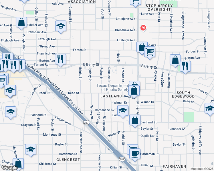 map of restaurants, bars, coffee shops, grocery stores, and more near 3500 Donalee Street in Fort Worth
