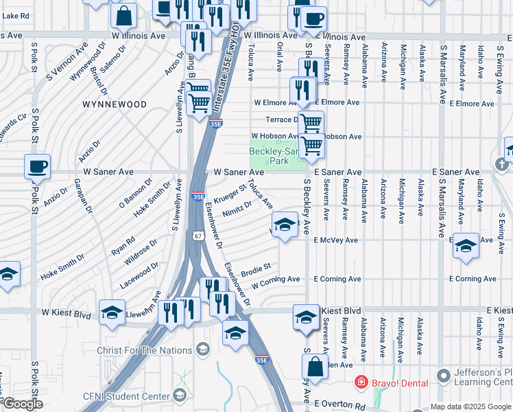 map of restaurants, bars, coffee shops, grocery stores, and more near 311 Nimitz Drive in Dallas