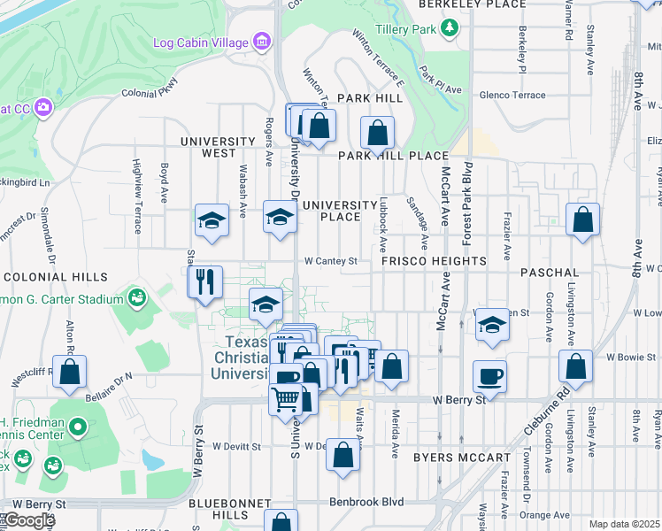 map of restaurants, bars, coffee shops, grocery stores, and more near 2715 Cockrell Avenue in Fort Worth