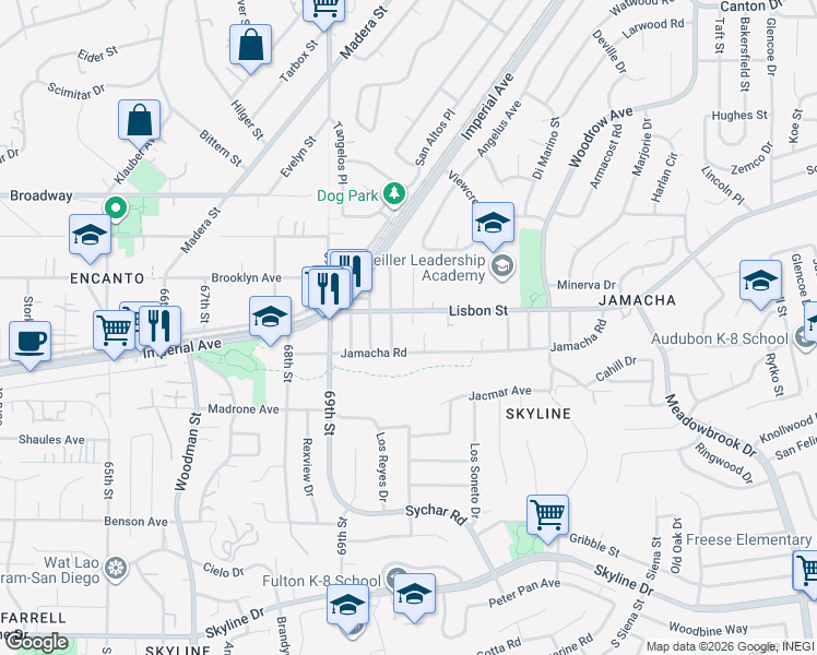 map of restaurants, bars, coffee shops, grocery stores, and more near in San Diego