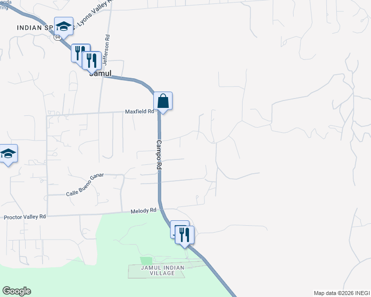 map of restaurants, bars, coffee shops, grocery stores, and more near 14043 Hillside Drive in Jamul