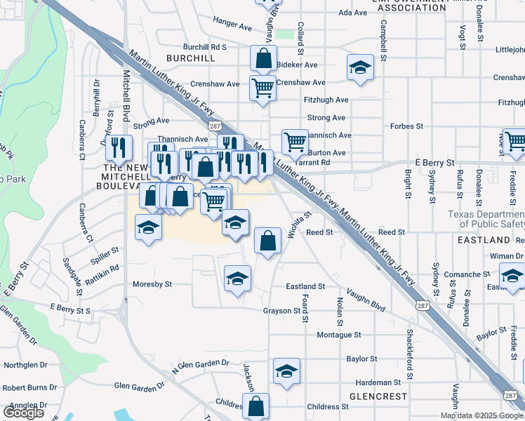 map of restaurants, bars, coffee shops, grocery stores, and more near 3000 Renaissance Square in Fort Worth