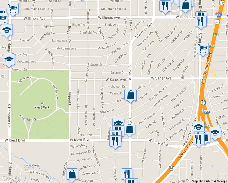 map of restaurants, bars, coffee shops, grocery stores, and more near 3222 Nicholson Drive in Dallas