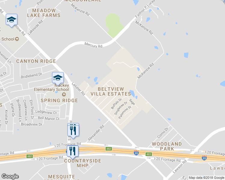 map of restaurants, bars, coffee shops, grocery stores, and more near 185 Travis Street in Mesquite
