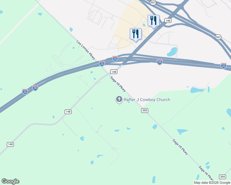 map of restaurants, bars, coffee shops, grocery stores, and more near 10851 County Road 305 in Terrell