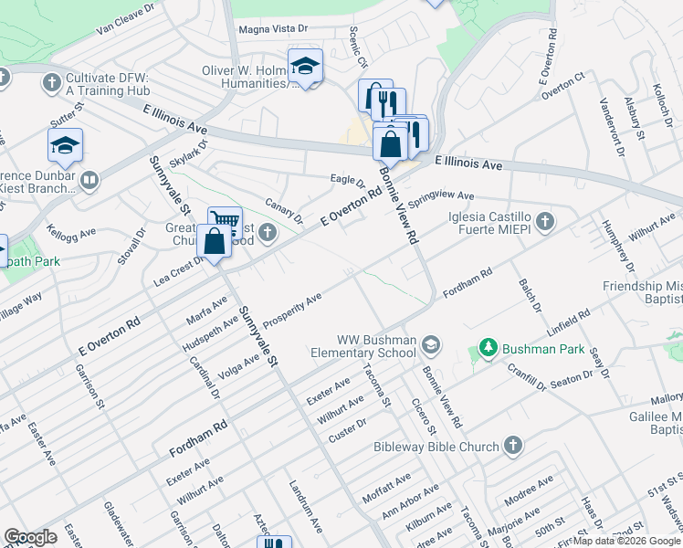 map of restaurants, bars, coffee shops, grocery stores, and more near 2837 Prosperity Avenue in Dallas