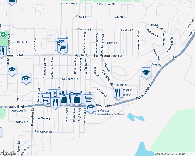 map of restaurants, bars, coffee shops, grocery stores, and more near 862 Banock Street in Spring Valley