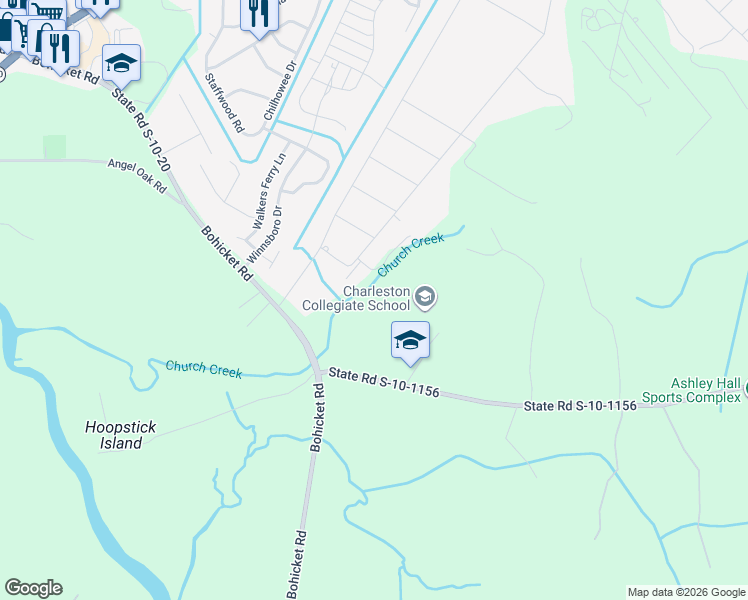 map of restaurants, bars, coffee shops, grocery stores, and more near 2043 Bohicket Road in Johns Island