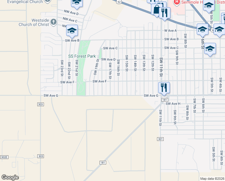 map of restaurants, bars, coffee shops, grocery stores, and more near 608 Southwest 17th Street in Seminole