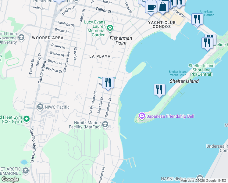 map of restaurants, bars, coffee shops, grocery stores, and more near 2939 Owen Street in San Diego