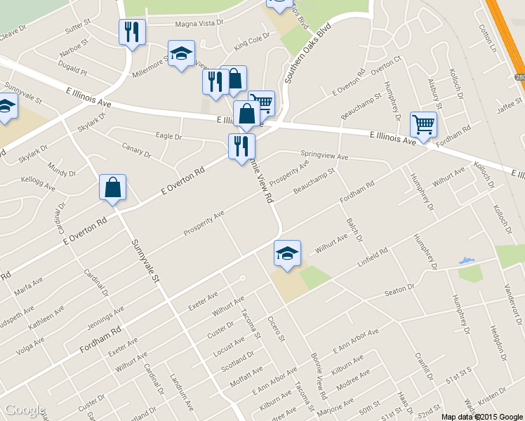 map of restaurants, bars, coffee shops, grocery stores, and more near 3815 Bonnie View Road in Dallas