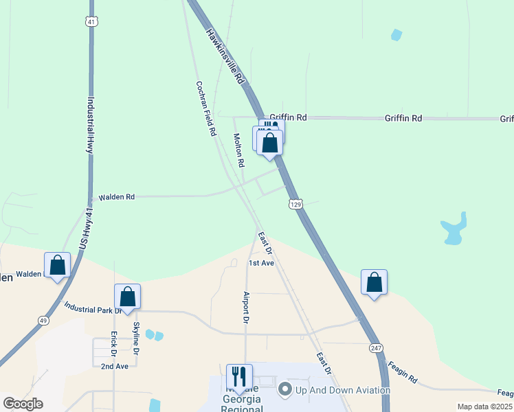 map of restaurants, bars, coffee shops, grocery stores, and more near 7359 Brooks Drive in Macon