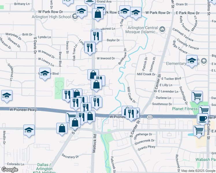 map of restaurants, bars, coffee shops, grocery stores, and more near 2019 Coopers Corner Drive in Arlington