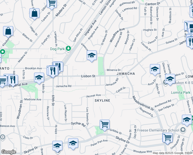 map of restaurants, bars, coffee shops, grocery stores, and more near 663 Porter Street in San Diego