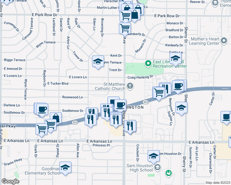 map of restaurants, bars, coffee shops, grocery stores, and more near 1808 Glynn Oaks Drive in Arlington