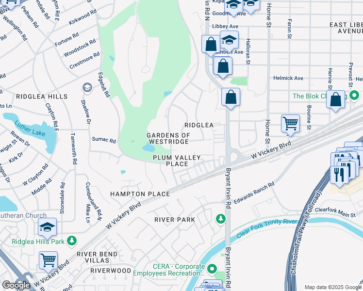 map of restaurants, bars, coffee shops, grocery stores, and more near 4924 Winthrop Avenue West in Fort Worth