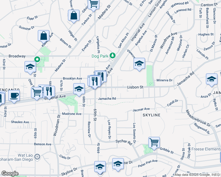 map of restaurants, bars, coffee shops, grocery stores, and more near in San Diego