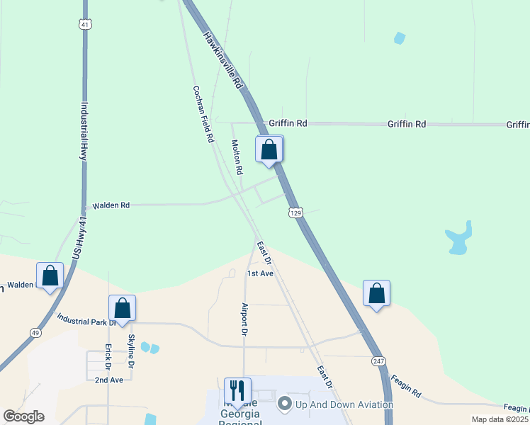 map of restaurants, bars, coffee shops, grocery stores, and more near 7359 Brooks Drive in Macon