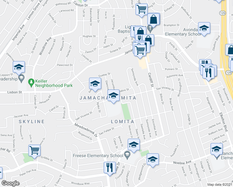 map of restaurants, bars, coffee shops, grocery stores, and more near 725 Jacumba Street in San Diego