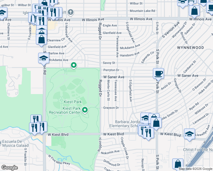 map of restaurants, bars, coffee shops, grocery stores, and more near 3103 Monte Carlo Street in Dallas