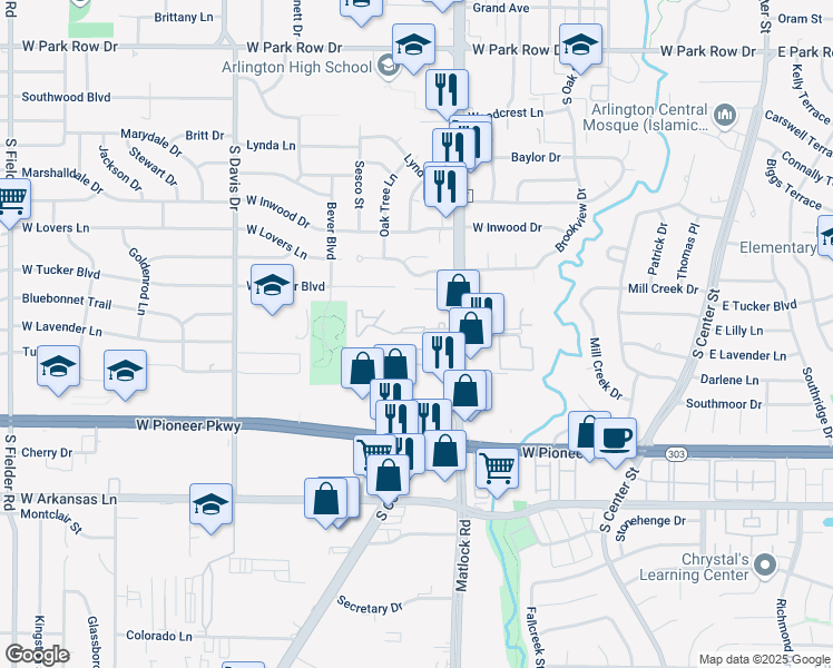 map of restaurants, bars, coffee shops, grocery stores, and more near 1000 Cooper Square Circle in Arlington
