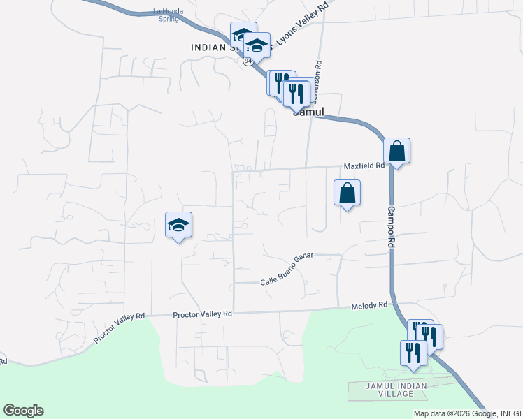 map of restaurants, bars, coffee shops, grocery stores, and more near 13945 Proctor Valley Road in Jamul