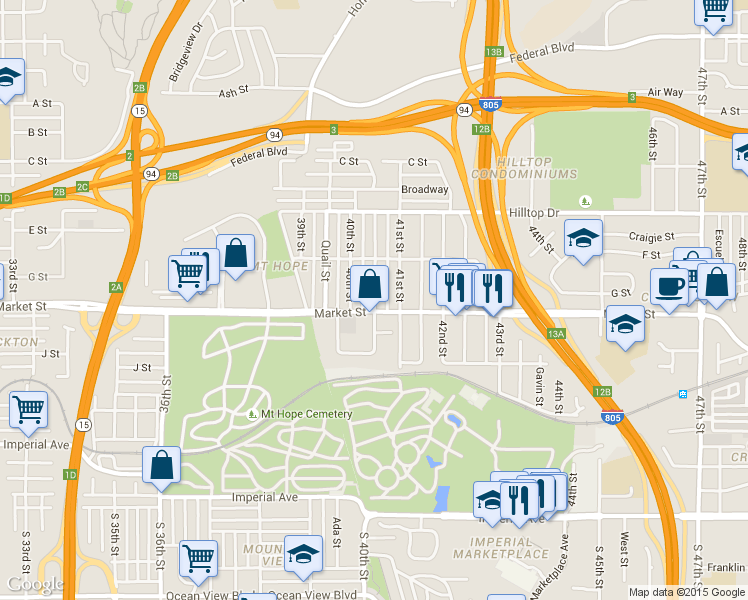 map of restaurants, bars, coffee shops, grocery stores, and more near 622 Raven St in San Diego