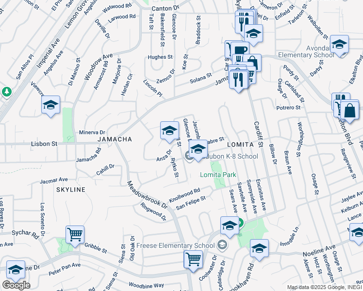 map of restaurants, bars, coffee shops, grocery stores, and more near 745 Bonsall Street in San Diego