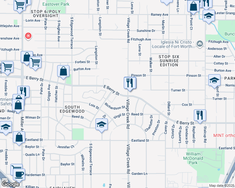 map of restaurants, bars, coffee shops, grocery stores, and more near 4800 East Berry Street in Fort Worth