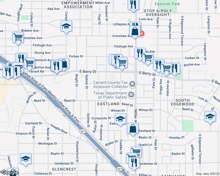 map of restaurants, bars, coffee shops, grocery stores, and more near 3226 Freddie Street in Fort Worth