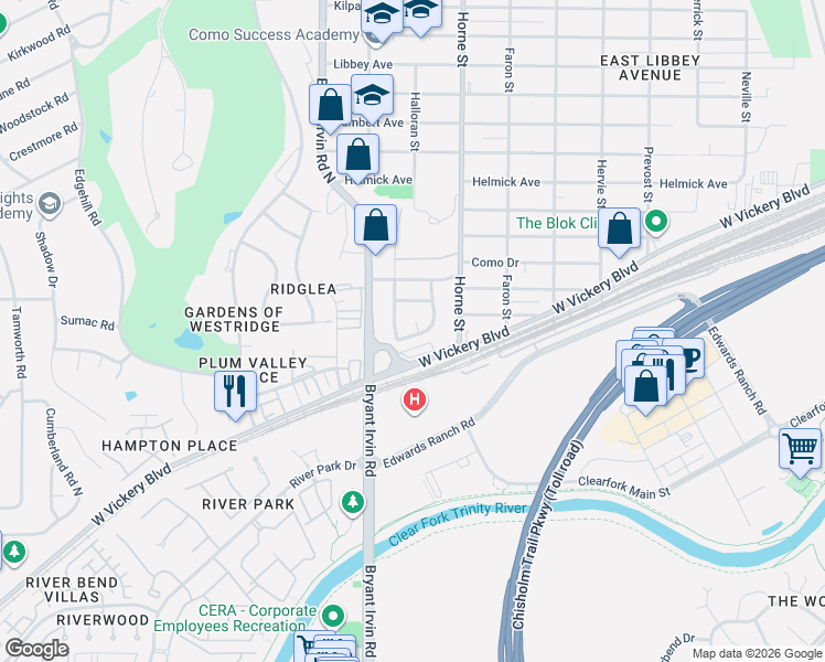 map of restaurants, bars, coffee shops, grocery stores, and more near 5012 Wilmington Court in Fort Worth