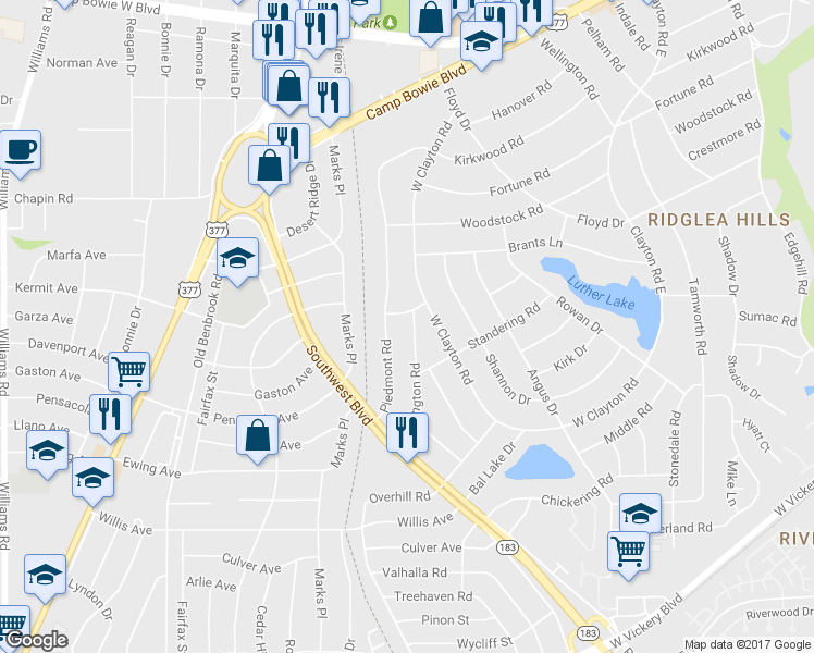 map of restaurants, bars, coffee shops, grocery stores, and more near 4004 Rothington Road in Fort Worth