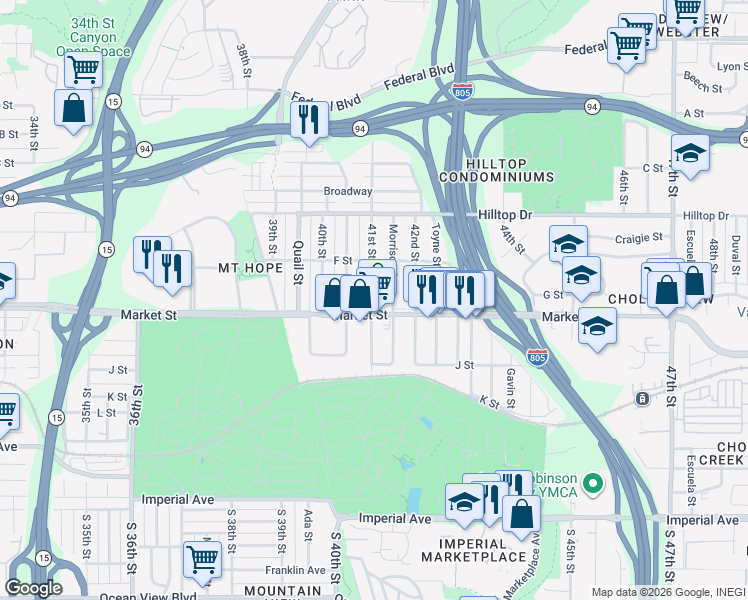 map of restaurants, bars, coffee shops, grocery stores, and more near 623 41st Street in San Diego