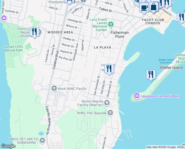 map of restaurants, bars, coffee shops, grocery stores, and more near 498 San Gorgonio Street in San Diego